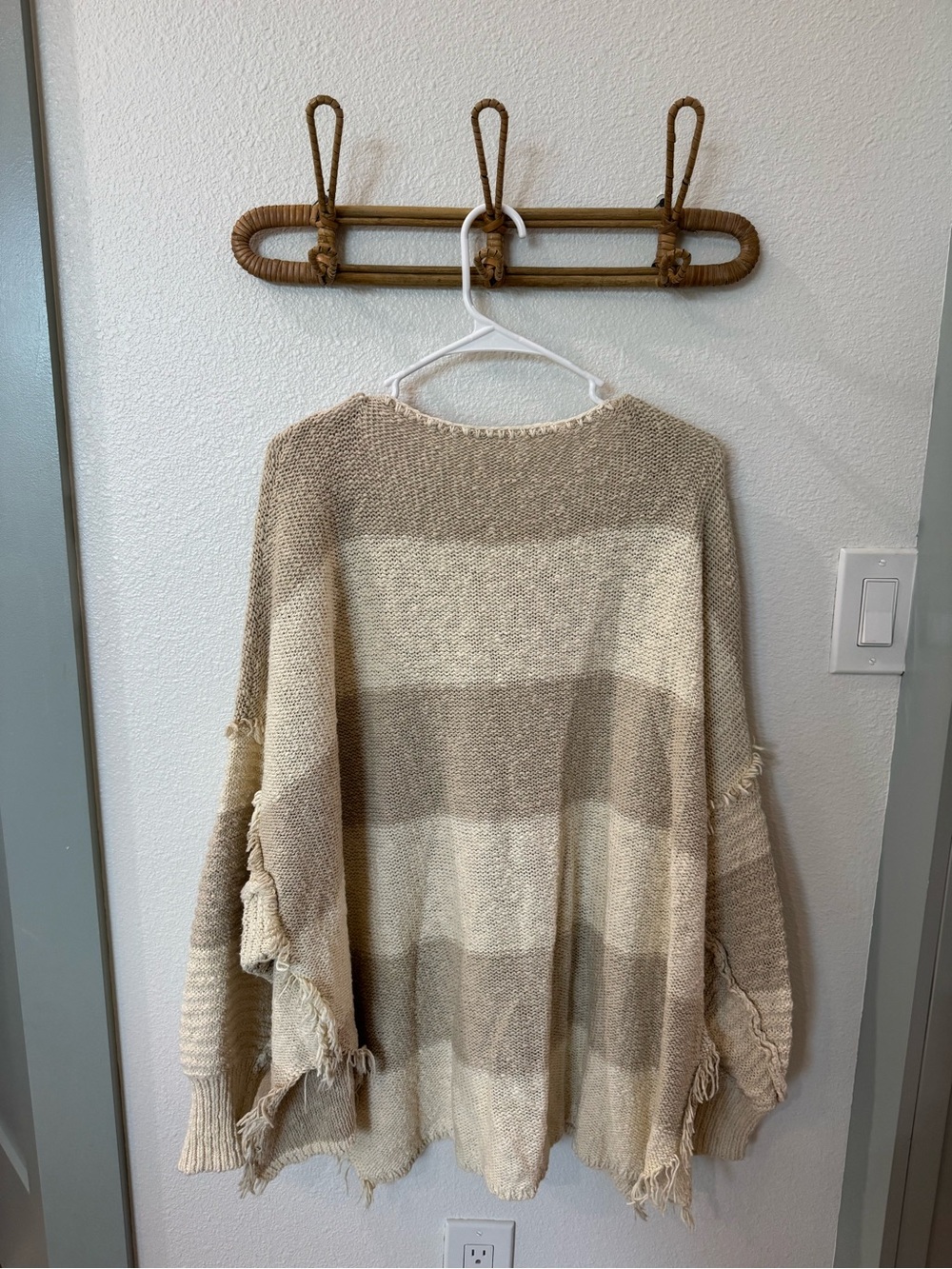 Free People  Striped Fringe Knit Sweater - Beige/Cream - Picture 4 of 4